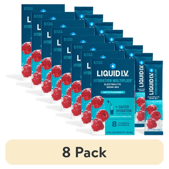 (8 pack) Liquid I.V.® Arctic Raspberry Hydration Multiplier® Powdered Electrolyte Drink Mix, 6 Count Packets