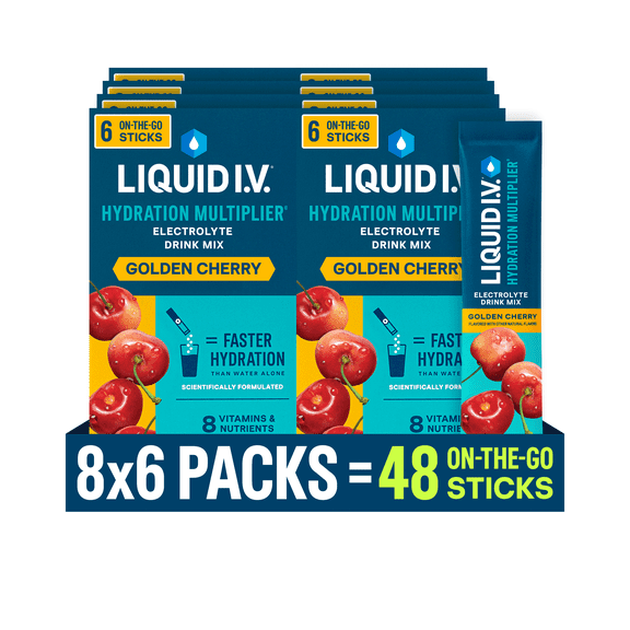 (8 pack) Liquid I.V. Golden Cherry Hydration Multiplier Powdered Electrolyte Drink Mix, 6 Count Packets