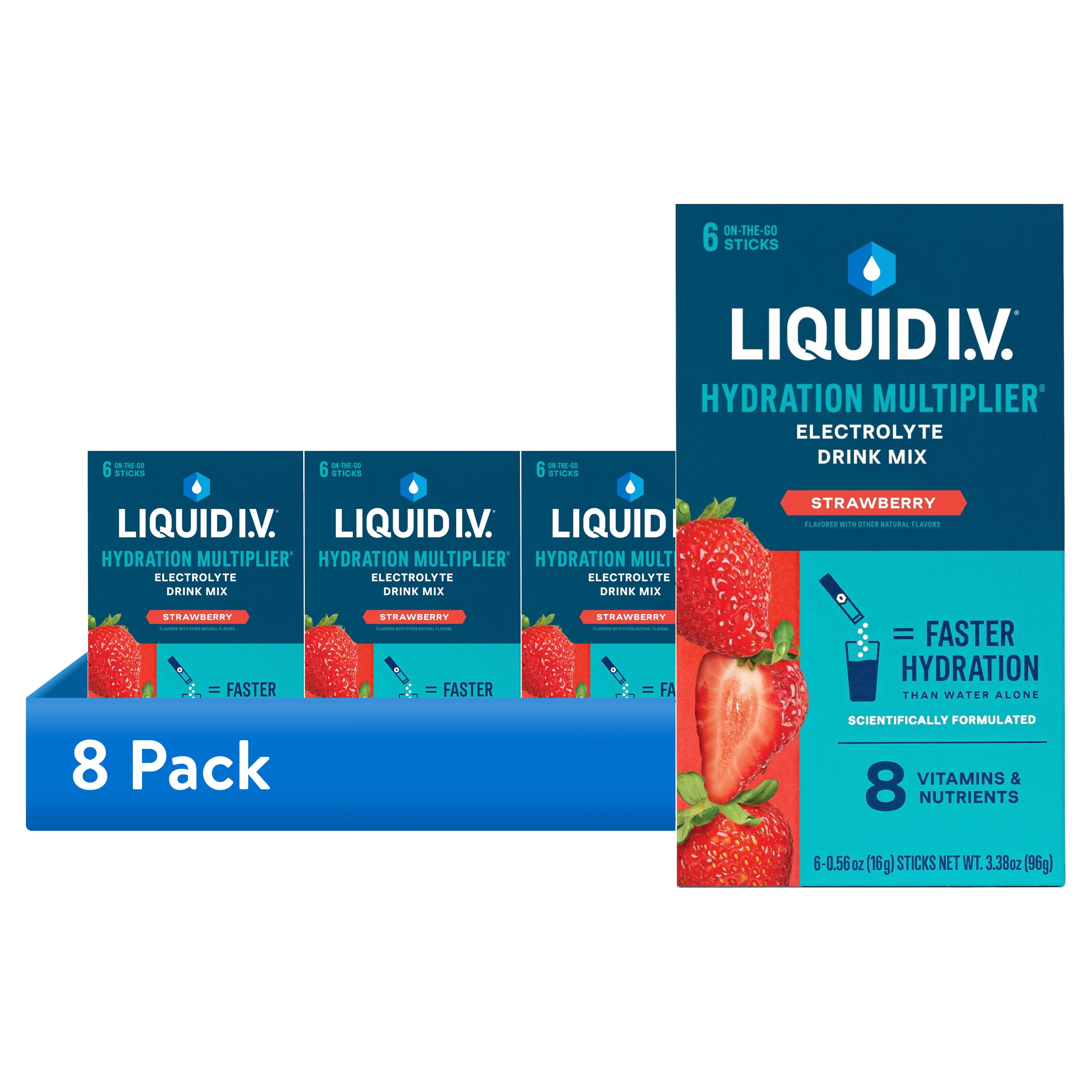 (8 pack) Liquid I.V.® Strawberry Hydration Multiplier® Powdered Electrolyte Drink Mix, 6 Count Packets