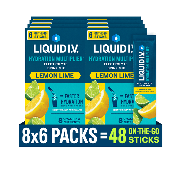 (8 pack) Liquid I.V. Lemon Lime Hydration Multiplier Powdered Electrolyte Drink Mix, 6 Count Packets