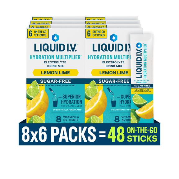 (8 pack) Liquid I.V. Lemon Lime Sugar-Free Hydration Multiplier Powdered Electrolyte Drink Mix, 6 Ct