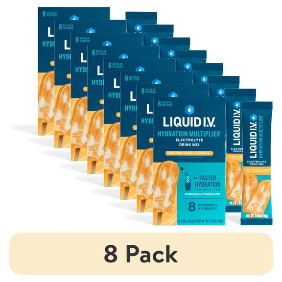 (8 pack) Liquid I.V. Orange Vanilla Dream Hydration Multiplier Powdered Electrolyte Drink Mix, 6 Count Packets