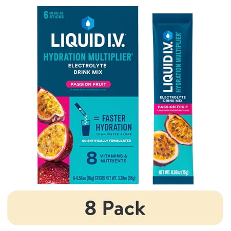(8 pack) Liquid I.V.® Passion Fruit Hydration Multiplier® Powdered Electrolyte Drink Mix, 6 Count Packets