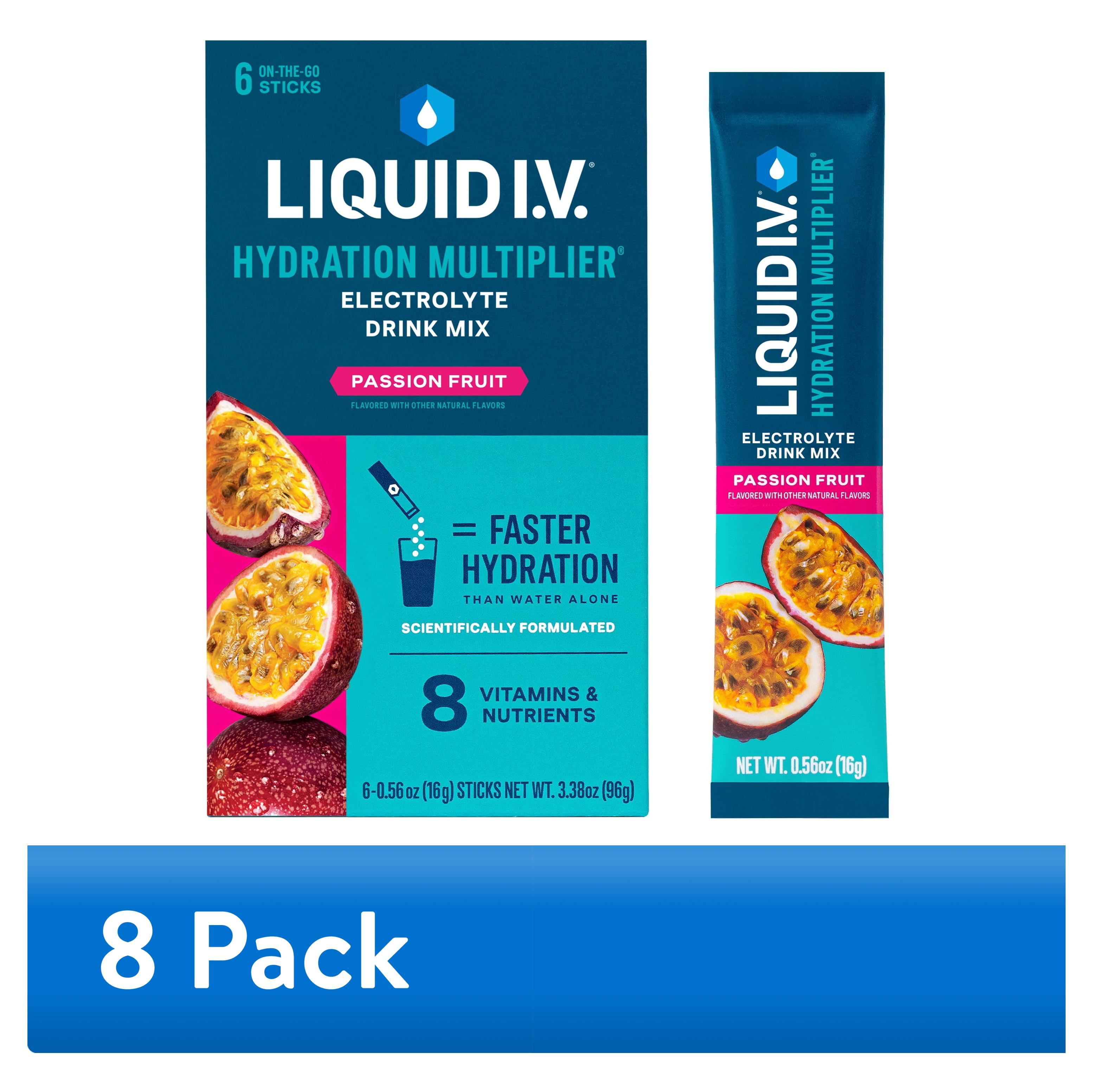 (8 pack) Liquid I.V. Passion Fruit Hydration Multiplier Powdered Electrolyte Drink Mix, 6 Count Packets