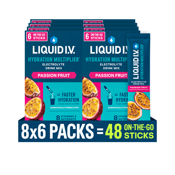 (8 pack) Liquid I.V. Passion Fruit Hydration Multiplier Powdered Electrolyte Drink Mix, 6 Count Packets