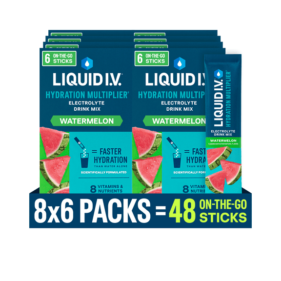 (8 pack) Liquid I.V. Watermelon Hydration Multiplier Powdered Electrolyte Drink Mix, 6 Count Packets