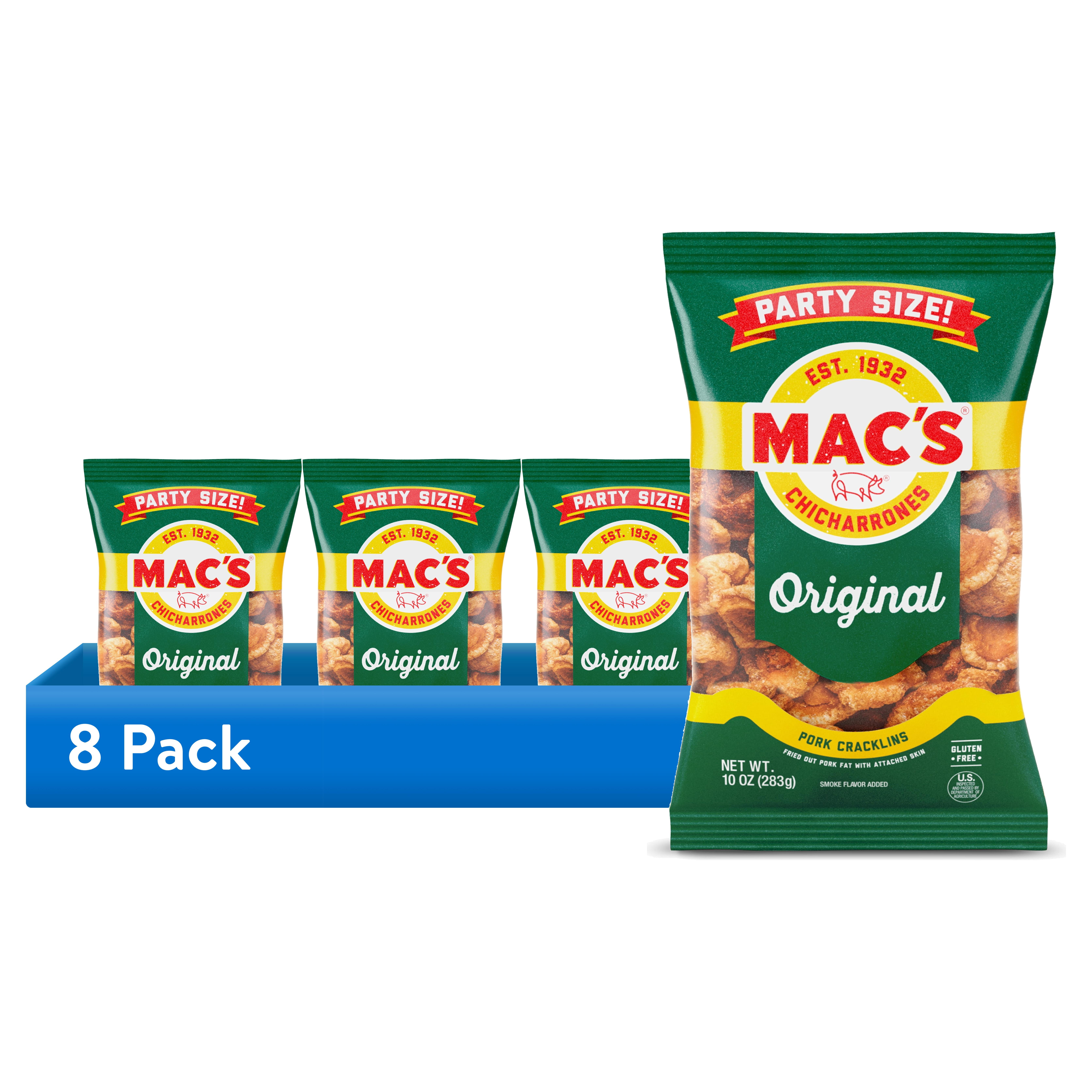 (8 pack) Mac's Chicharrones Original Pork Cracklins, 10 oz Bag