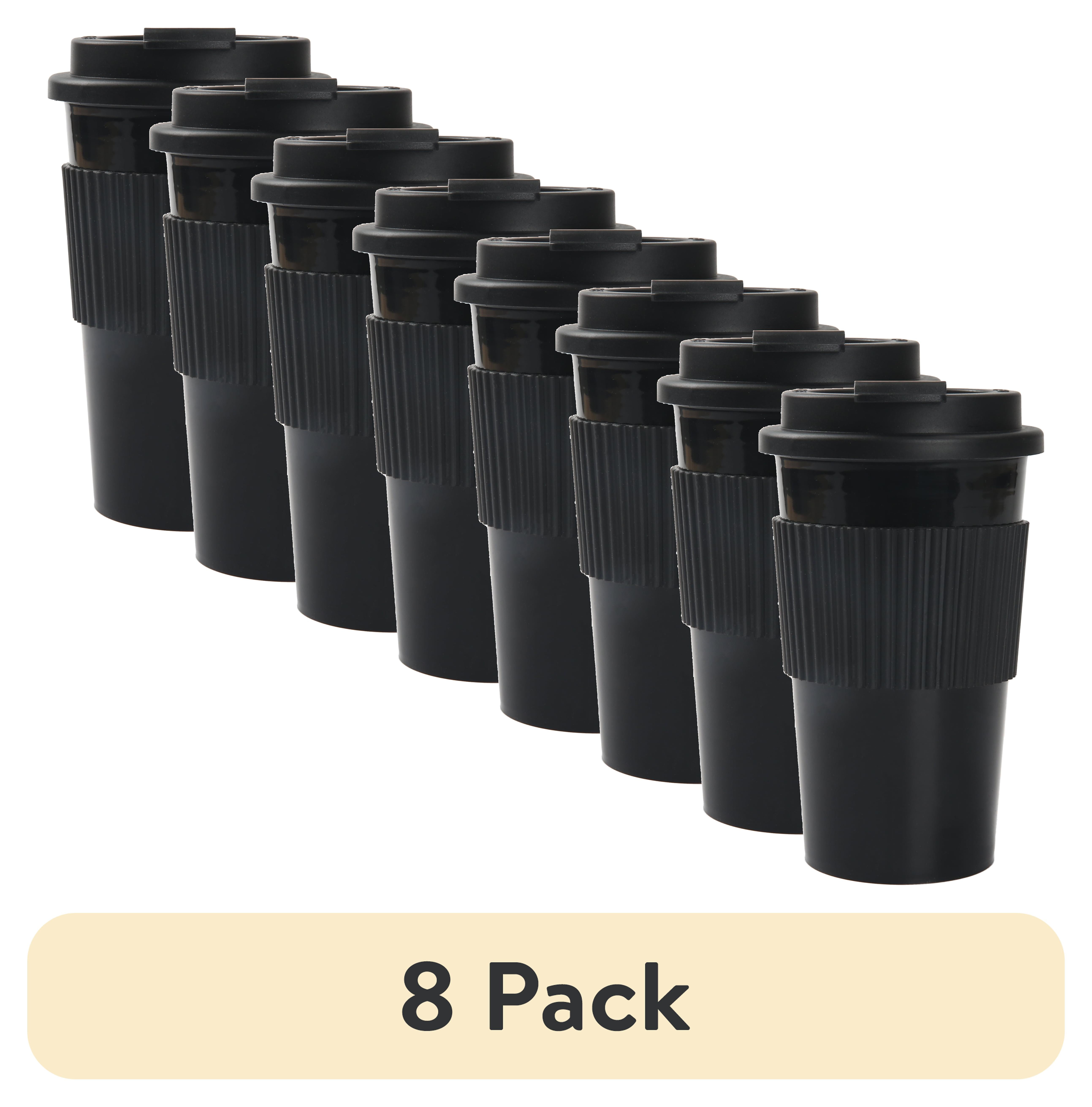 8 pack) Mainstays 18oz Rich Black Plastic Travel Coffee Cup with