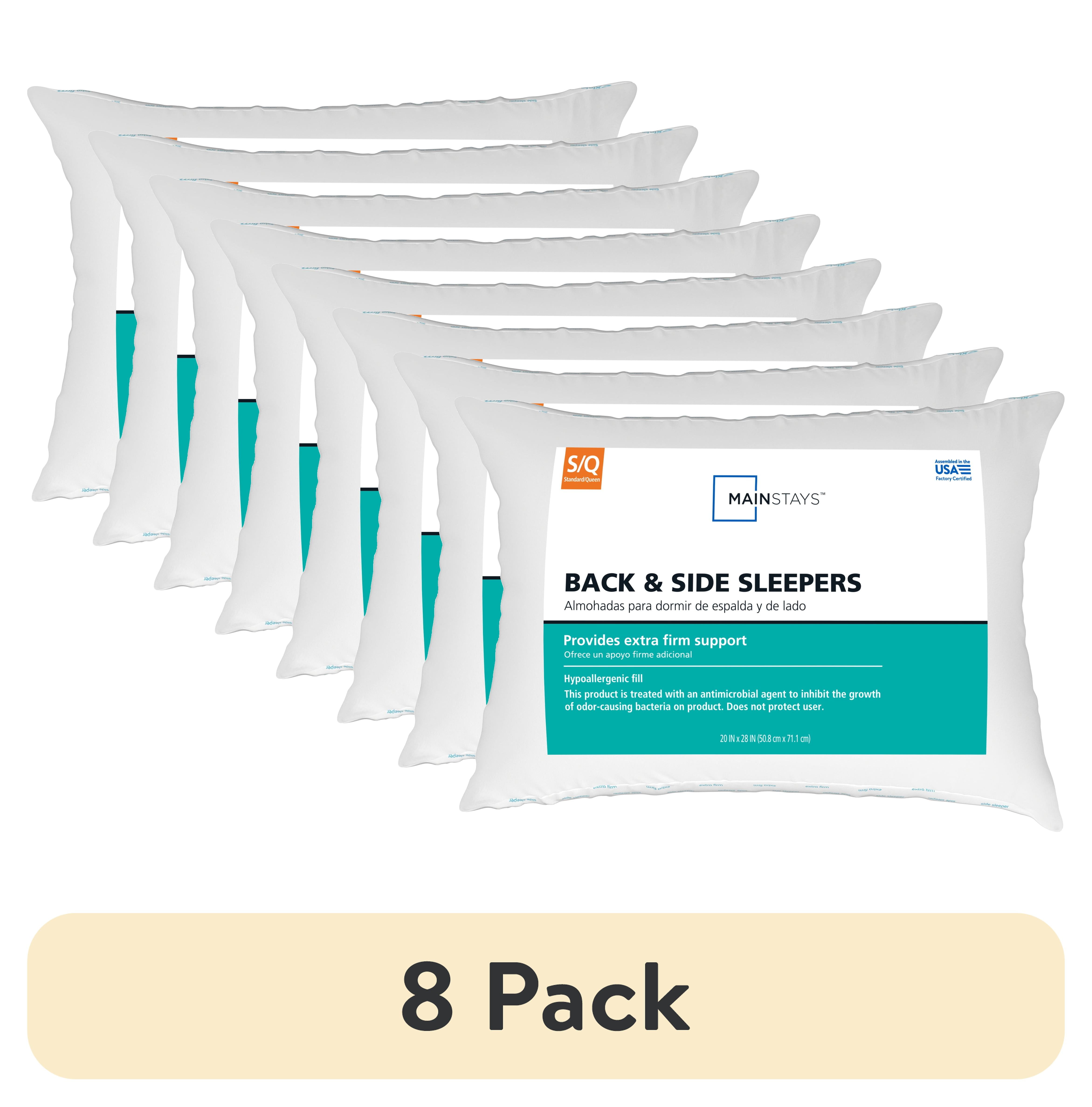 (8 pack) Mainstays Back & Side Sleeper Bed Pillow, Standard/Queen - Extra Firm Support