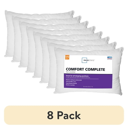 (8 pack) Mainstays Comfort Complete Bed Pillow, Standard/Queen