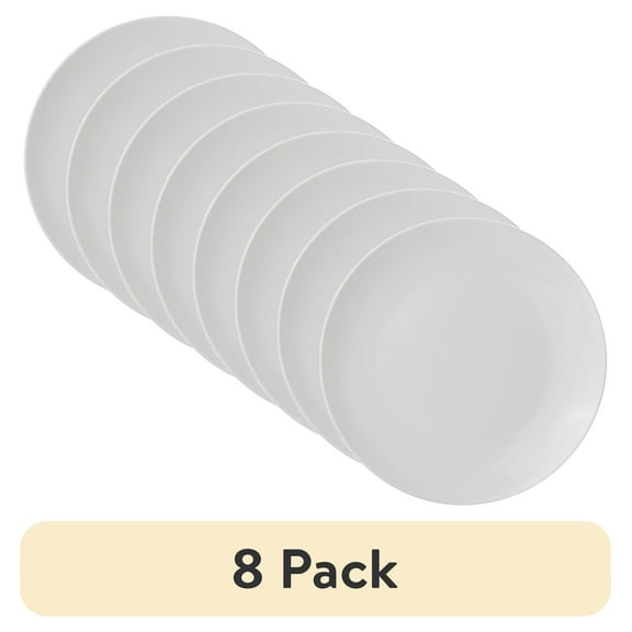 (8 pack) Mainstays Glazed White Round Stoneware Dinner Plate, 10.3”