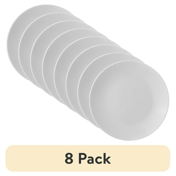 (8 pack) Mainstays Glazed White Round Stoneware Salad Plate, 7.5”