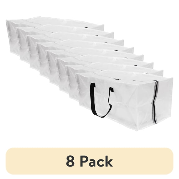 (8 pack) Mainstays Heavy Duty 20 Gallon Clear Storage and Moving Bag with Dual Handles and Backpack Straps