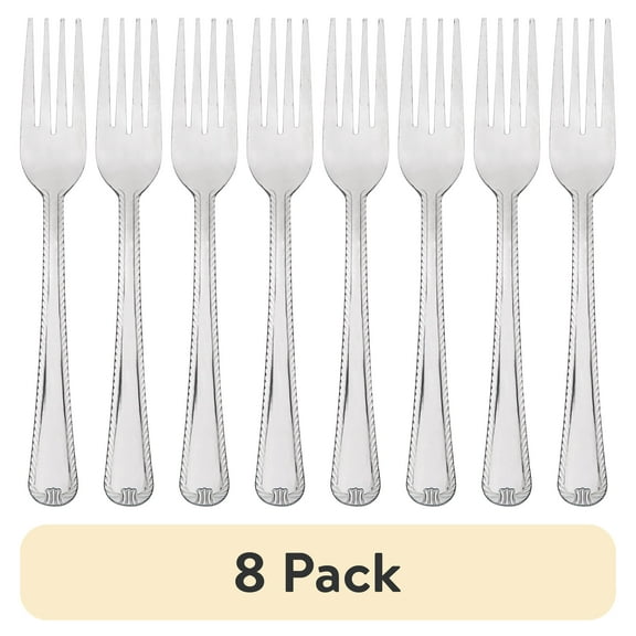 (8 pack) Mainstays 4-Piece Lace Dinner Fork Set, Silver Stainless Steel Tableware