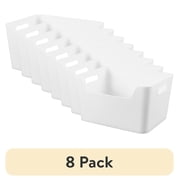 8 pack Mainstays Large Easy Access Bin, Versatile Open Plastic Storage Containers, Scoop Front, White