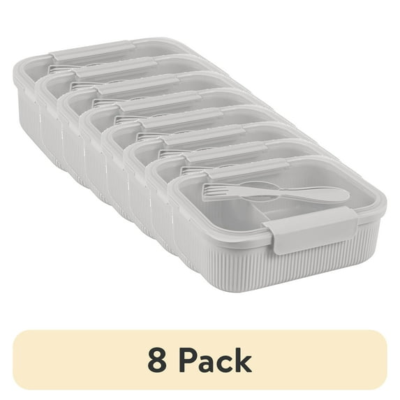 (8 pack) Mainstays Rectangle Gray BPA Free Food Storage Container with Airtight Seal, 47oz Capacity