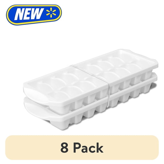 (8 pack) Mainstays Set of Two Stacking Ice Cube Trays, Freezer-Safe, Durable Food-Safe Plastic, BPA-Free, White