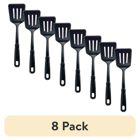 (8 pack) Mainstays Nylon Slotted Kitchen Turner with Soft Grip Handle, Black