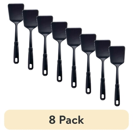 (8 pack) Mainstays Solid Kitchen Turner, Nylon, Black, Diamond Pattern Handle