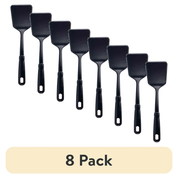 (8 pack) Mainstays Solid Kitchen Turner, Nylon, Black, Diamond Pattern Handle