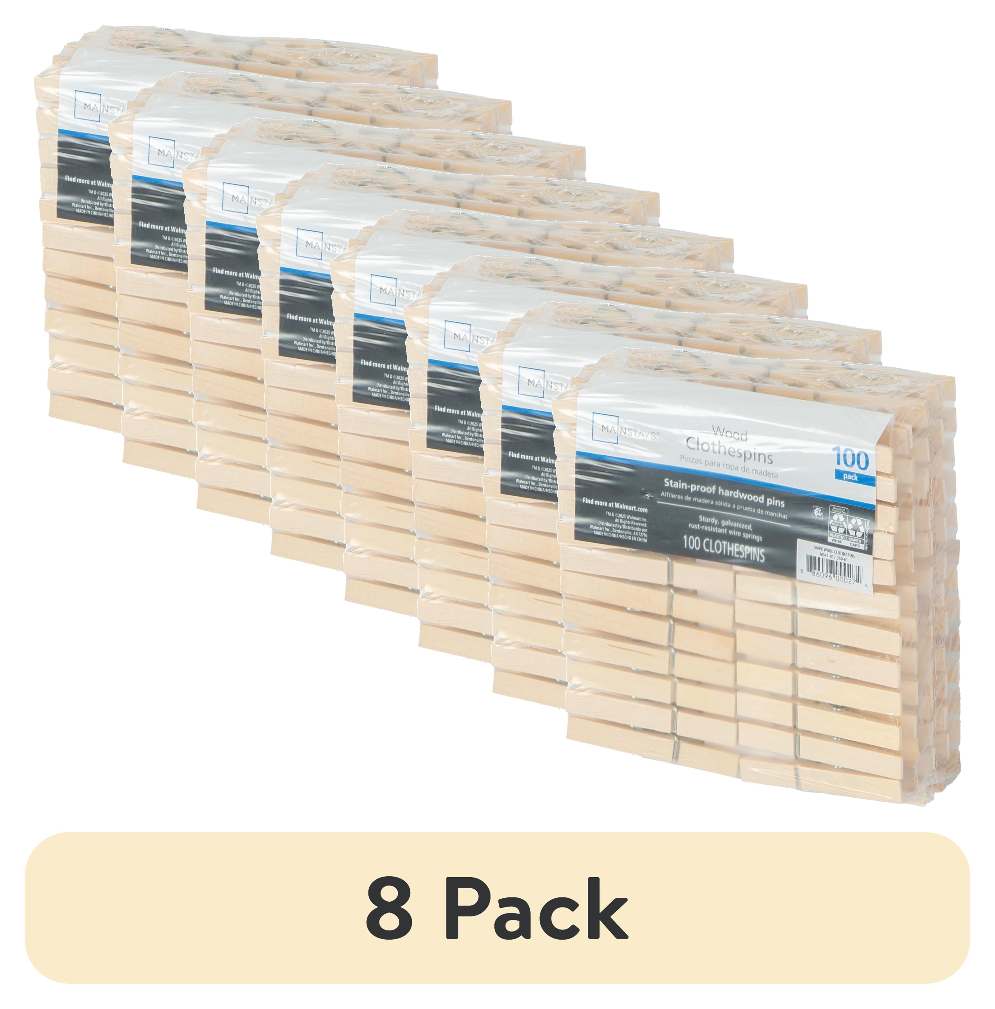 (8 pack) Mainstays Wooden Clothespins, Natural, Moisture Resistant, 100 Pack