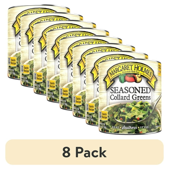 (8 pack) Margaret Holmes Seasoned Collard Greens, Canned Vegetables, 27 oz