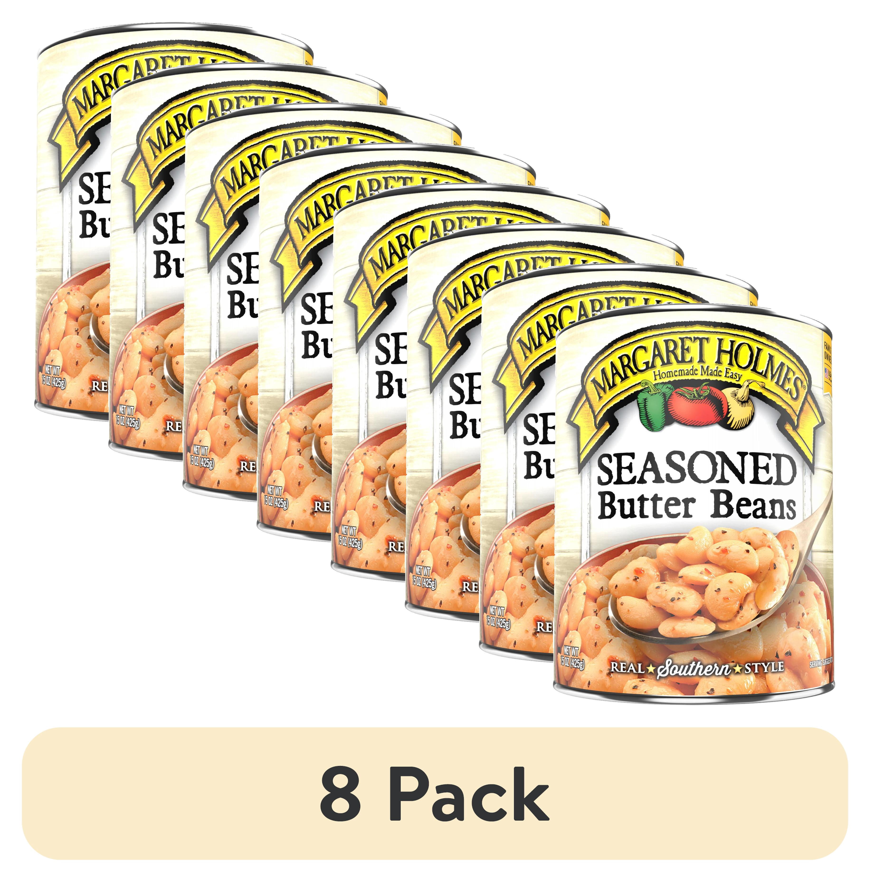 (8 pack) Margaret Holmes Seasoned Butter Beans, Canned Beans, 15 oz