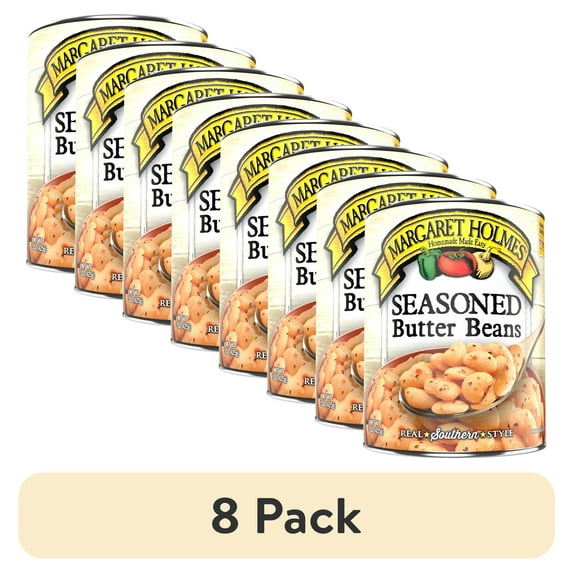 (8 pack) Margaret Holmes Seasoned Butter Beans, Canned Beans, 15 oz
