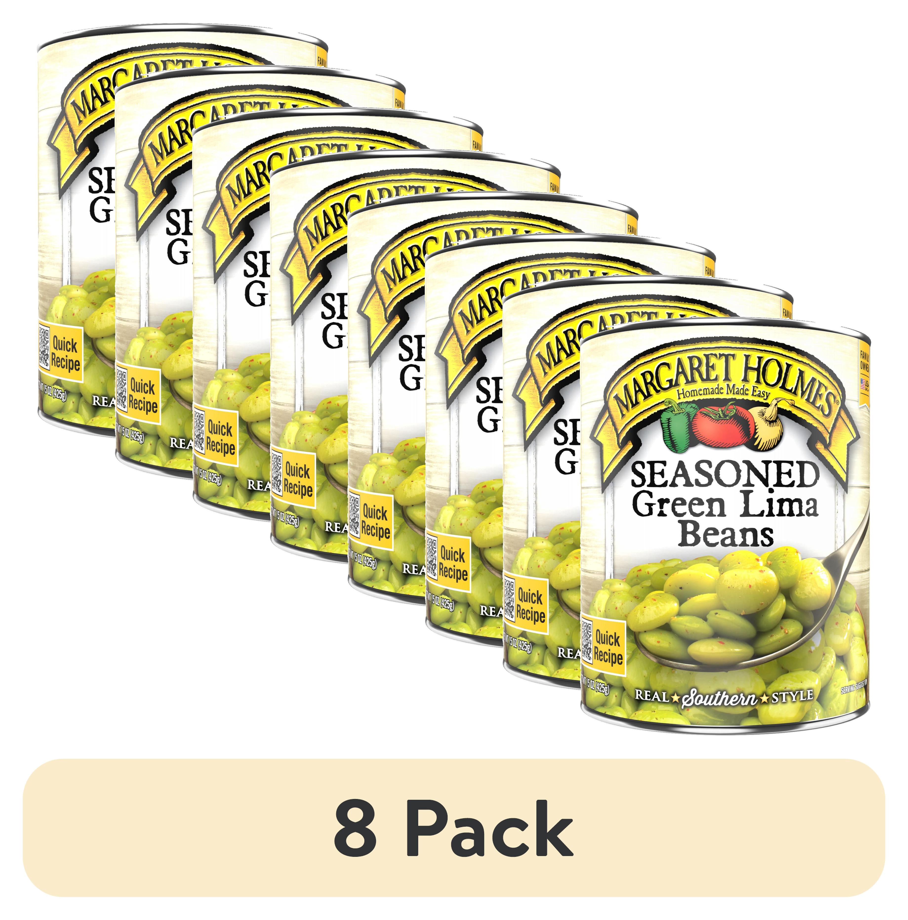 (8 pack) Margaret Holmes Seasoned Green Lima Beans, Canned Beans, 15 oz