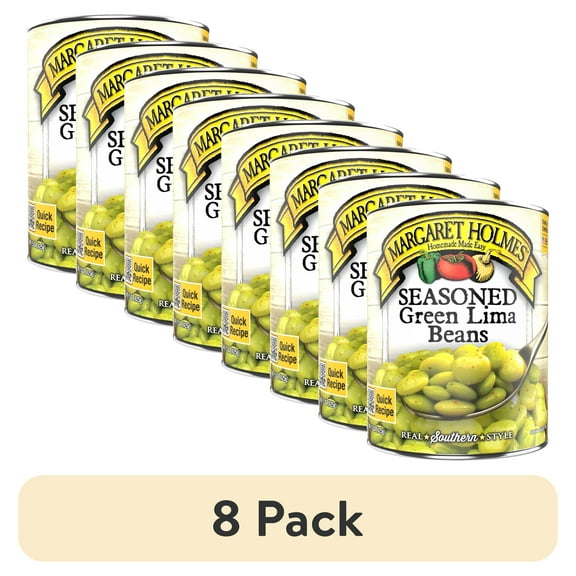 (8 pack) Margaret Holmes Seasoned Green Lima Beans, Canned Beans, 15 oz