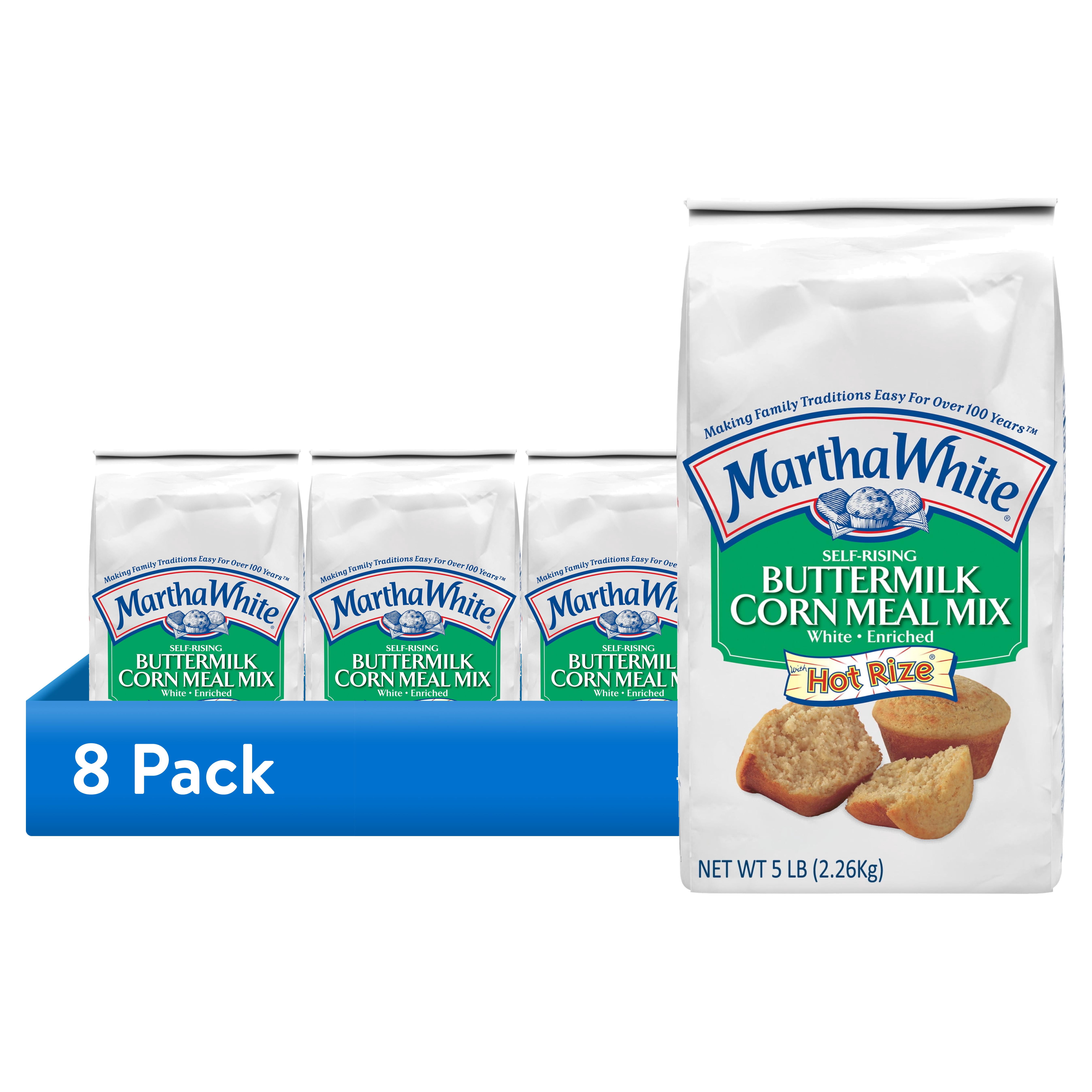 (8 pack) Martha White Self Rising Buttermilk Corn Meal Mix with Hot Rize, 5 Lb Bag