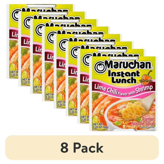 (8 pack) Maruchan Instant Lunch Ramen Noodles, Lime Chili Flavor with Shrimp, 2.25 oz Cup