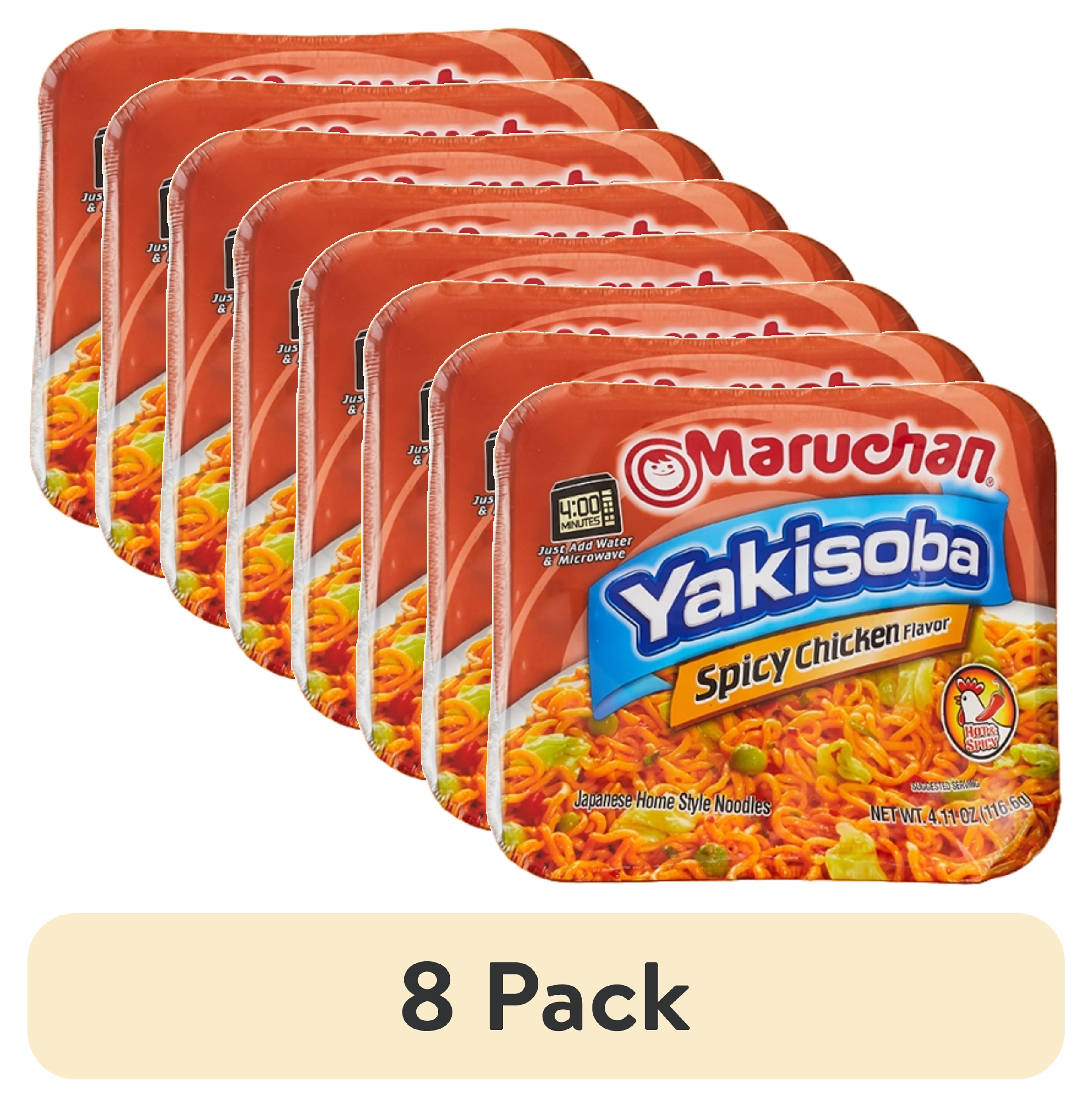 (8 pack) Maruchan Yakisoba Spicy Chicken Flavor Noodles, 4.11 oz Shelf Stable Package