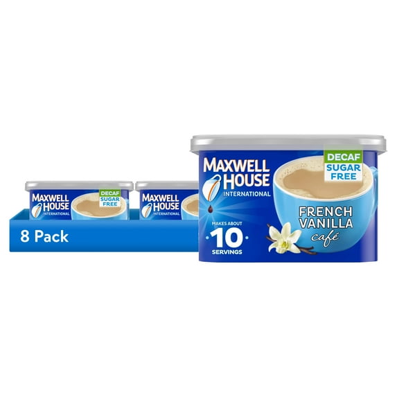 (8 pack) Maxwell House International French Vanilla Sugar Free Decaf Instant Coffee, Decaffeinated, 4 oz. Canister