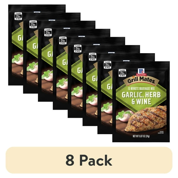 (8 pack) Grill Mates Seasoning Mix, Garlic, Herb & Wine Marinade, 0.87 oz Packet