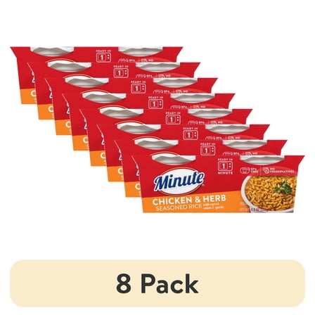 (8 pack) Minute Ready-to-Eat Chicken Flavored Rice, Microwaveable Rice Cups, 4.4 oz, 2 Count