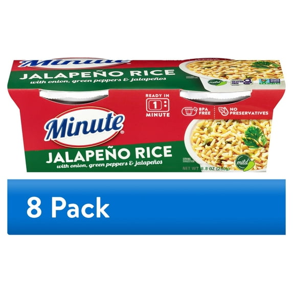 (8 pack) Minute Ready-to-Serve Jalapeno Rice, Microwaveable Rice Cups, 4.4 oz, 2 Ct