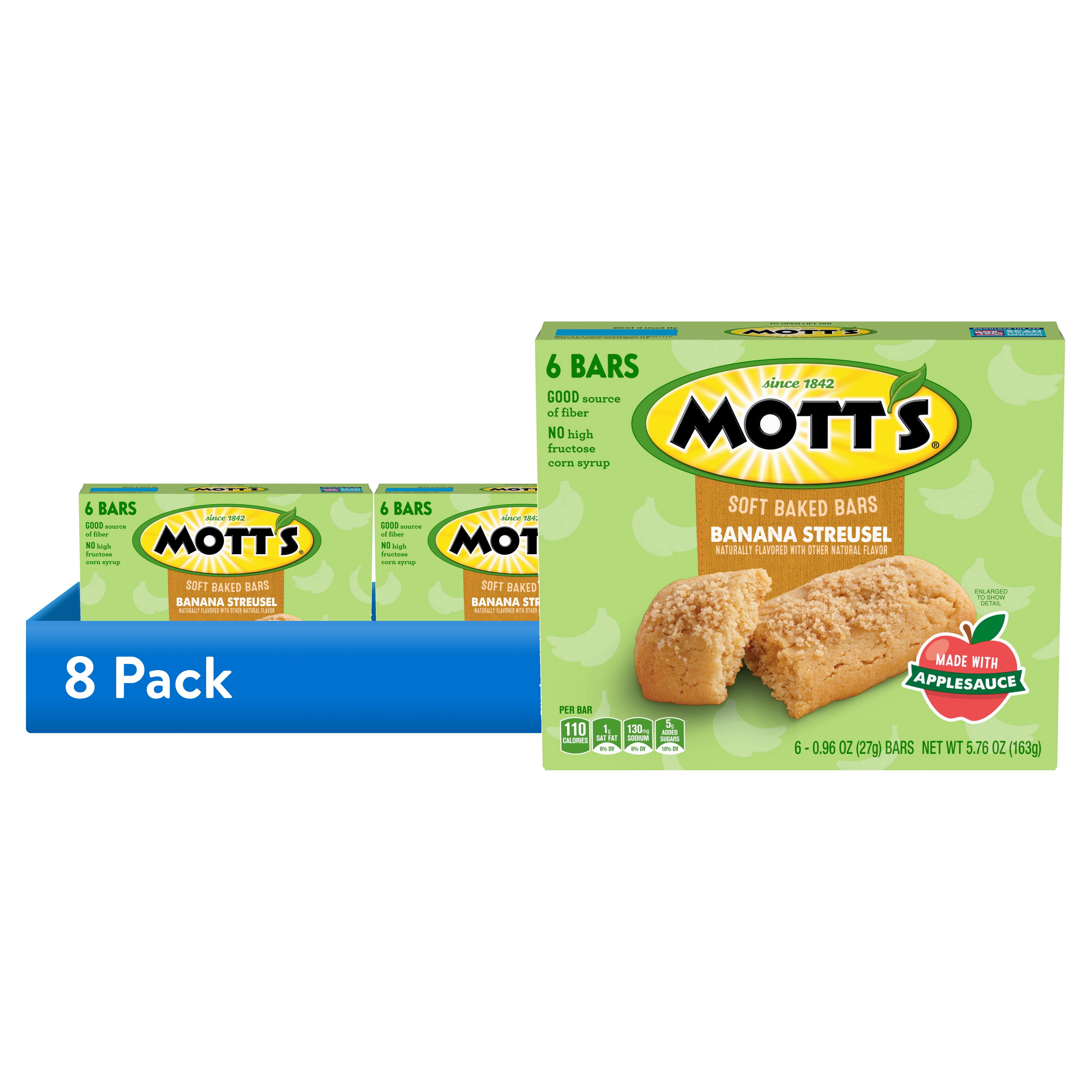 (8 pack) Mott's Soft Baked Bars, Banana Streusel, Made with Applesauce, 6 Count, 5.76 oz