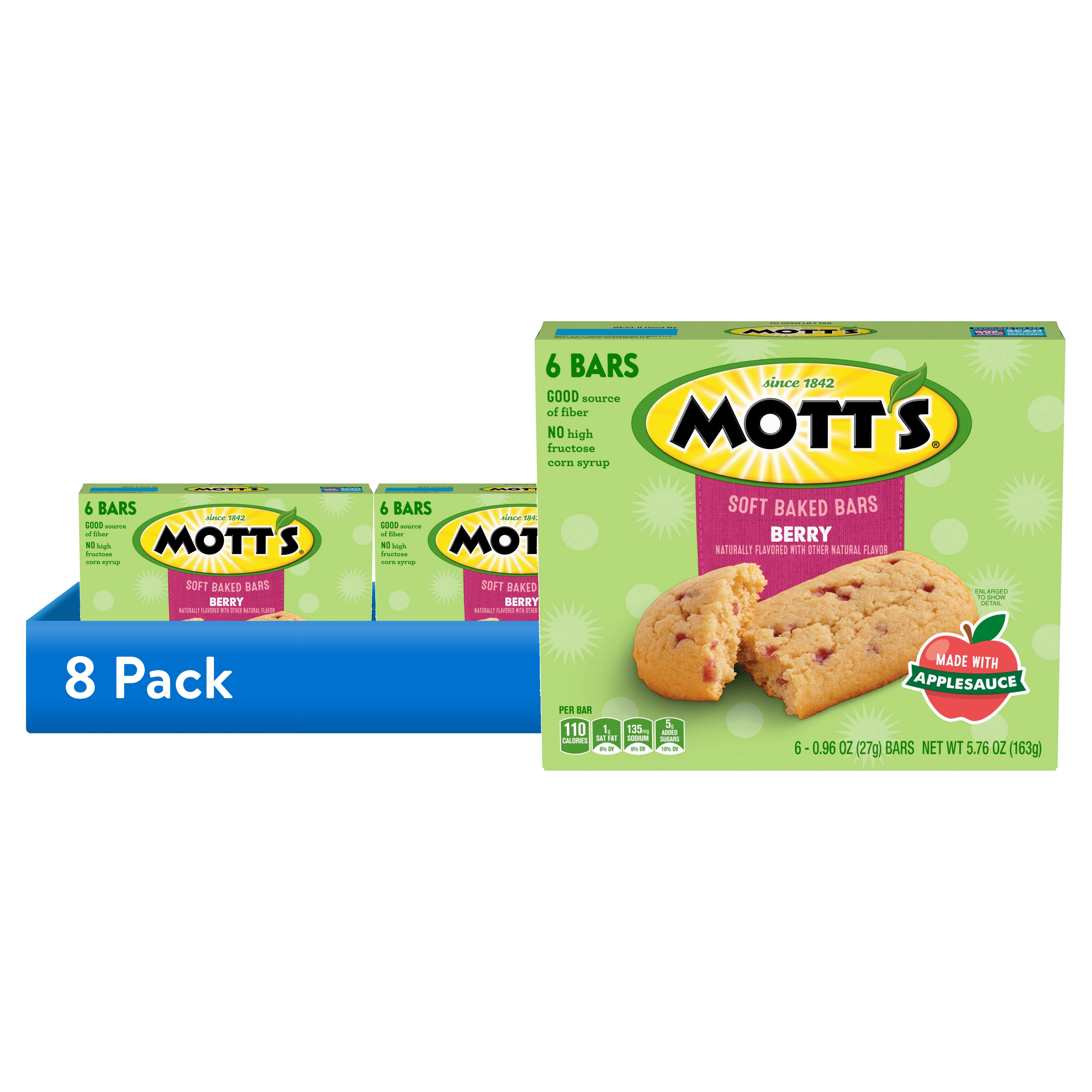 (8 pack) Mott's Soft Baked Bars, Berry, Made with Applesauce, 6 Count, 5.76 oz