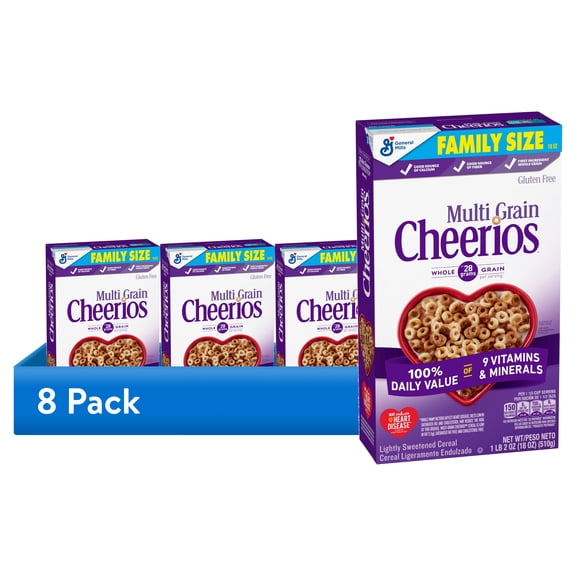 (8 pack) Multi Grain Cheerios, Heart Healthy Breakfast Cereal, Family Size, 18 oz