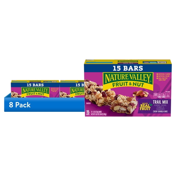 (8 pack) Nature Valley Chewy Fruit and Nut Granola Bars, Trail Mix, 15 Count, 18 oz