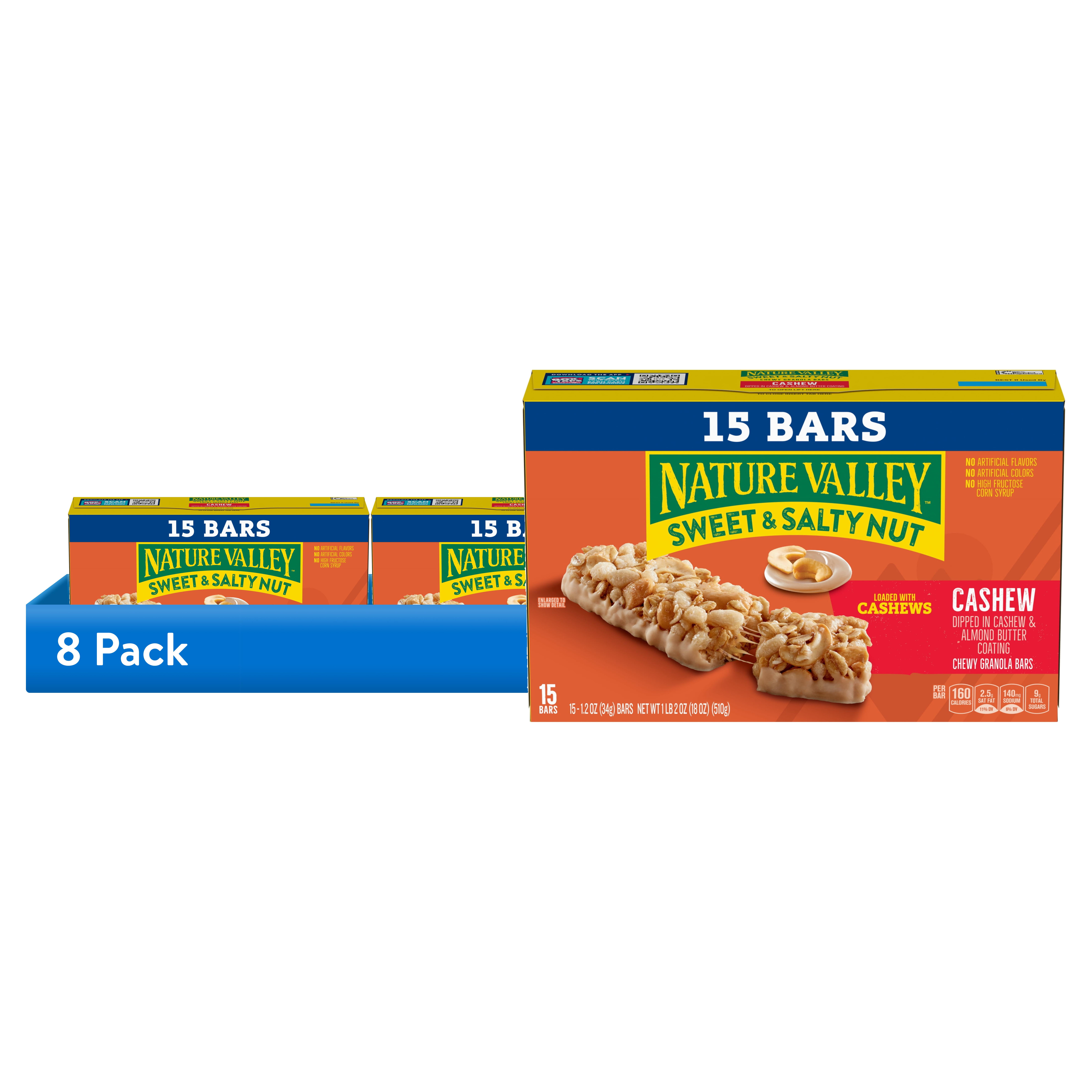 (8 pack) Nature Valley Sweet and Salty Nut Granola Bars, Cashew, 15 Bars, 18 oz