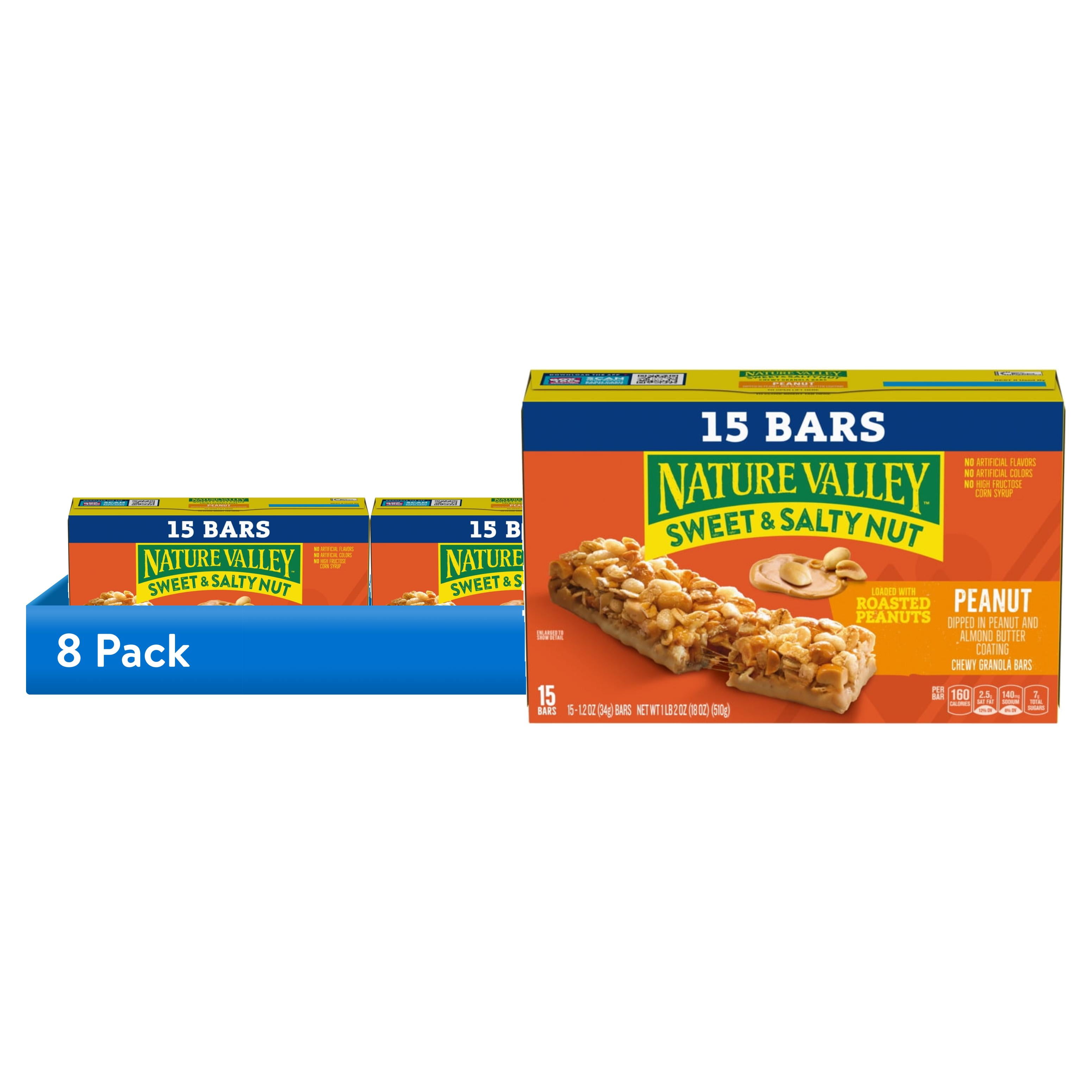 (8 pack) Nature Valley Sweet and Salty Nut Granola Bars, Peanut, 15 Bars, 18 oz