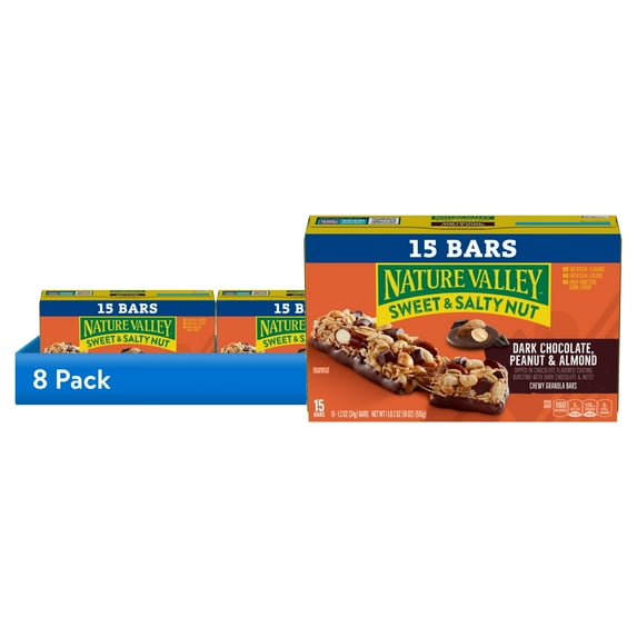 (8 pack) Nature Valley Sweet and Salty Nut Bars, Dark Chocolate Peanut Almond, 15 Bars, 18 oz