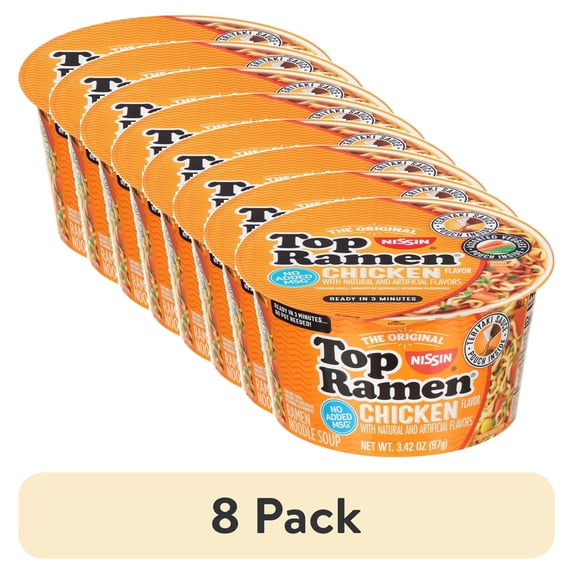 (8 pack) Nissin Foods Top Ramen The Original Ramen Noodle Soup, Chicken Flavor, 3.42 oz Bowl, Shelf-Stable
