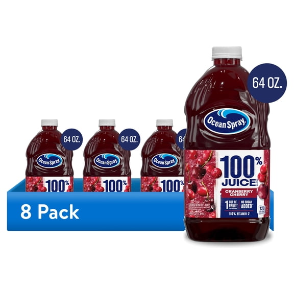 (8 pack) Ocean Spray 100% Juice Cranberry Cherry Juice Blend, 64 fl oz Bottle