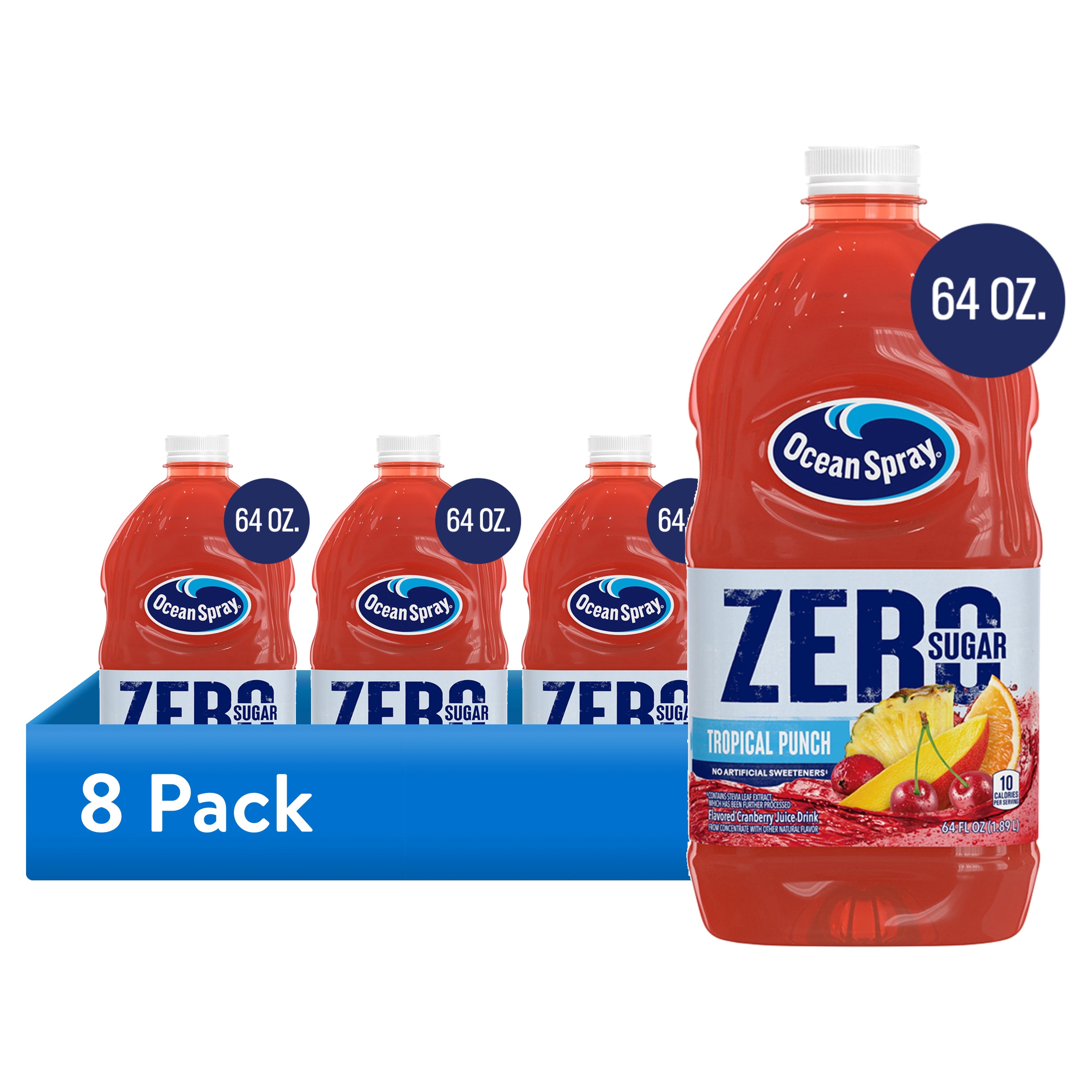 (8 pack) Ocean Spray® ZERO Sugar Tropical Punch Juice Drink, 64 Fl Oz Bottle