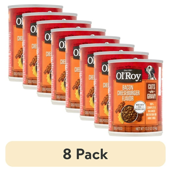 (8 pack) Ol' Roy Bacon, Cheeseburger & Beef Flavor Gravy Wet Dog Food for Adult, 13.2 oz. Can
