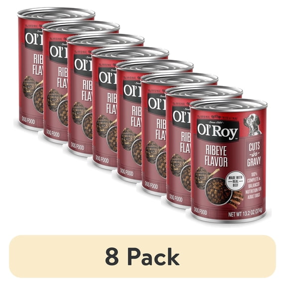 (8 pack) Ol' Roy Ribeye Flavor Cuts in Gravy Wet Dog Food, 13.2 oz Can