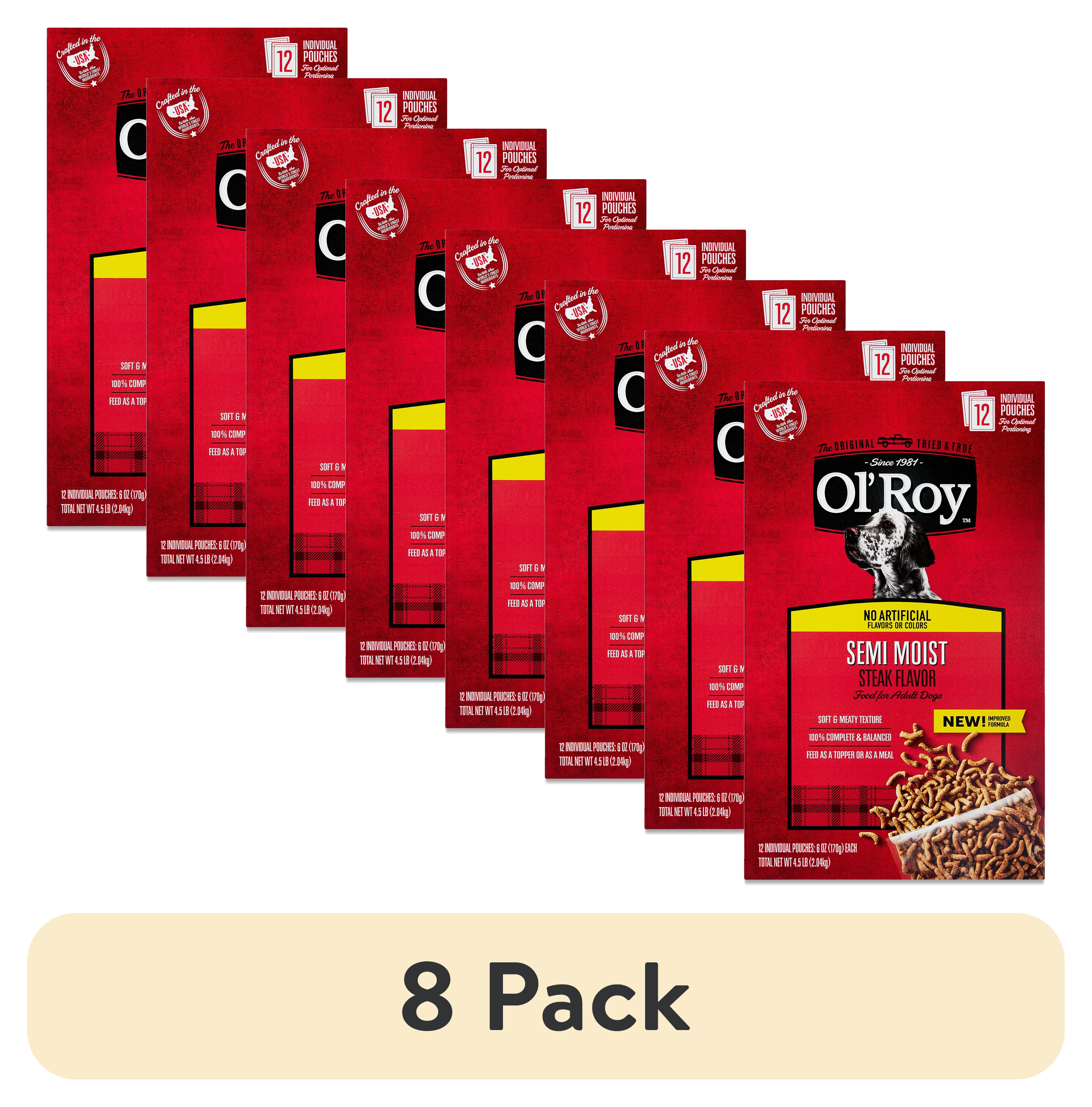 (8 pack) Ol' Roy Semi Moist Steak Flavor Dog Food, 4.5 lb, 12 Pouches